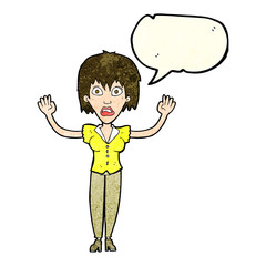 cartoon woman stressing out with speech bubble