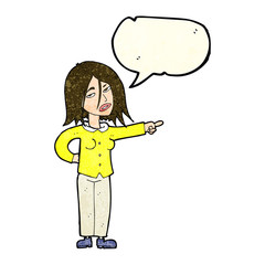 cartoon woman pointing with speech bubble