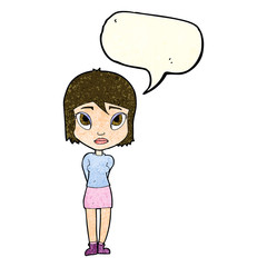 cartoon shy girl with speech bubble