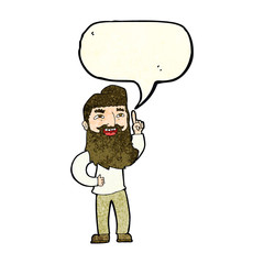 cartoon happy bearded man with idea with speech bubble