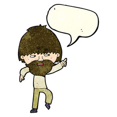 cartoon bearded man pointing and laughing with speech bubble