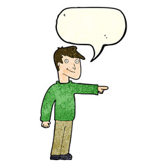 cartoon man pointing with speech bubble