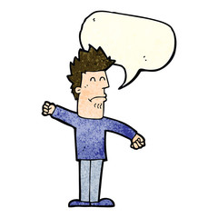 cartoon stressed man with speech bubble