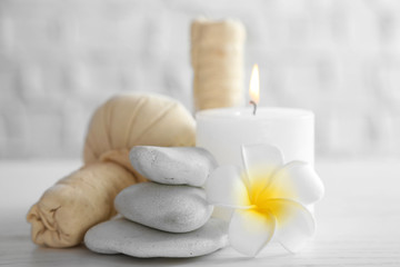 Beautiful spa composition on wooden table
