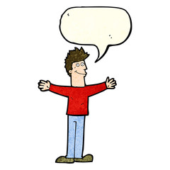 cartoon happy man with speech bubble