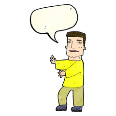 cartoon man gesturing with speech bubble