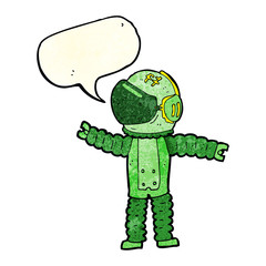cartoon astronaut reaching with speech bubble