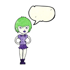 cartoon pretty vampire girl with speech bubble
