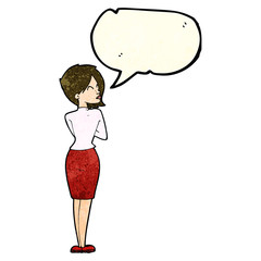 cartoon businesswoman ignoring with speech bubble