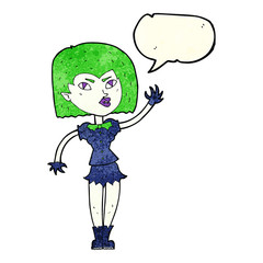 cartoon pretty vampire girl with speech bubble