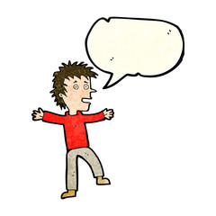 cartoon happy man with speech bubble