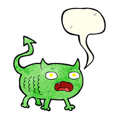 cartoon little imp with speech bubble