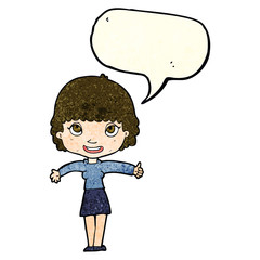 cartoon happy girl with speech bubble