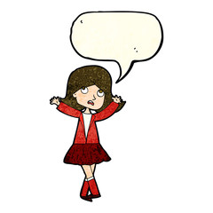 cartoon unhappy girl with speech bubble
