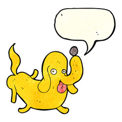 cartoon dog sticking out tongue with speech bubble