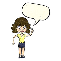 cartoon happy woman with idea with speech bubble