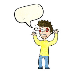 cartoon terrified man with speech bubble