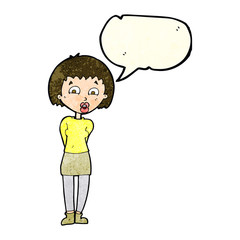 cartoon surprised woman with speech bubble
