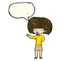 cartoon woman gesturing with speech bubble