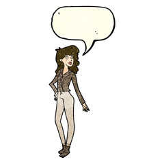 cartoon pretty woman  with speech bubble