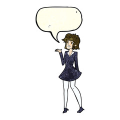 cartoon pretty woman in dress with speech bubble