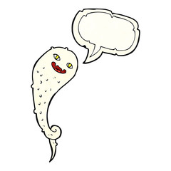 cartoon spooky ghost with speech bubble