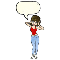 cartoon pretty woman with speech bubble
