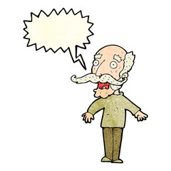cartoon old man gasping in surprise with speech bubble