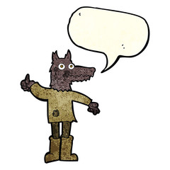 cartoon wolf man with speech bubble