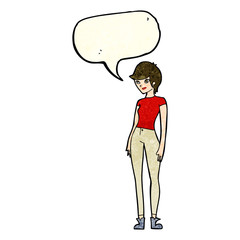 cartoon modern attractive woman with speech bubble