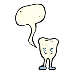 cartoon happy tooth with speech bubble