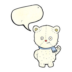 cute cartoon polar bear waving with speech bubble