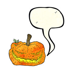 cartoon halloween pumpkin with speech bubble