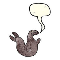cartoon happy seal with speech bubble