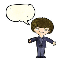 cartoon smug boy with speech bubble
