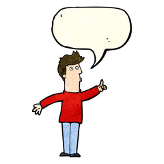 cartoon man advising caution with speech bubble