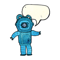 cartoon deep sea diver  with speech bubble