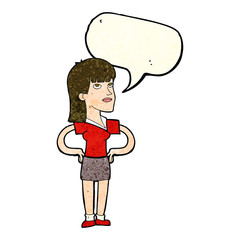 cartoon woman with hands on hips with speech bubble