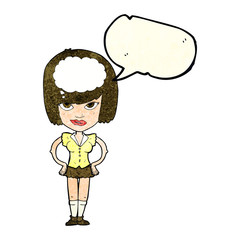 cartoon woman thinking with speech bubble