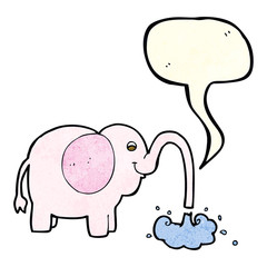 cartoon elephant squirting water with speech bubble