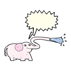 cartoon elephant squirting water with speech bubble