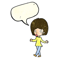 cartoon confused woman with speech bubble