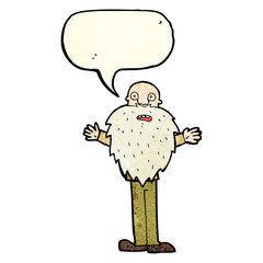 cartoon bearded old man with speech bubble