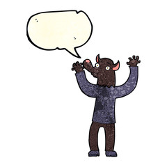 cartoon happy werewolf man with speech bubble