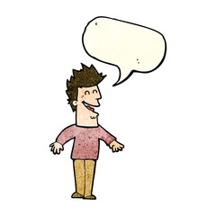 cartoon happy man with speech bubble