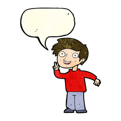 cartoon boy posing for photo with speech bubble