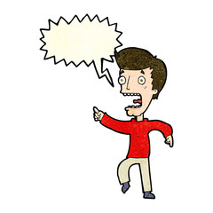 cartoon terrified man with speech bubble