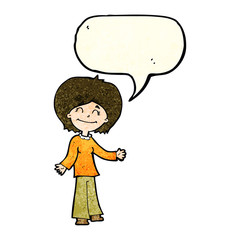 cartoon happy woman with speech bubble