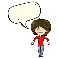 cartoon woman shrugging shoulders with speech bubble