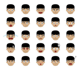 Asian Boy Emotion Faces Vector Illustration